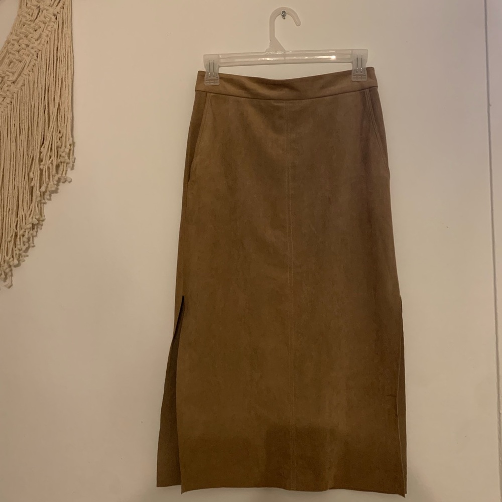 Babaton taupe suede pencil skirt